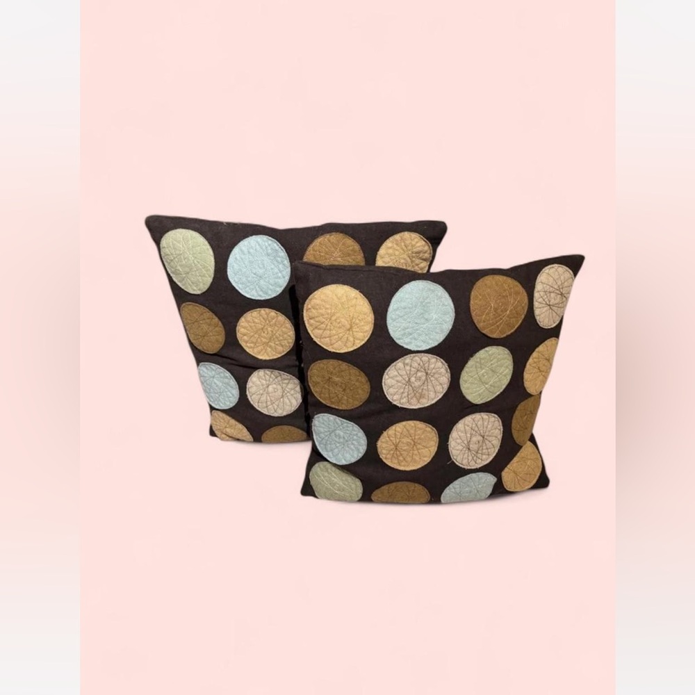 Polka Dot Throw Pillow Set - Black, Gold, and Blue